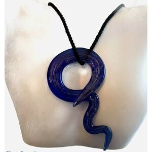 Handmade Purple Glass Necklace Pendant Sparkle Lightening Bolt Squiggle Design